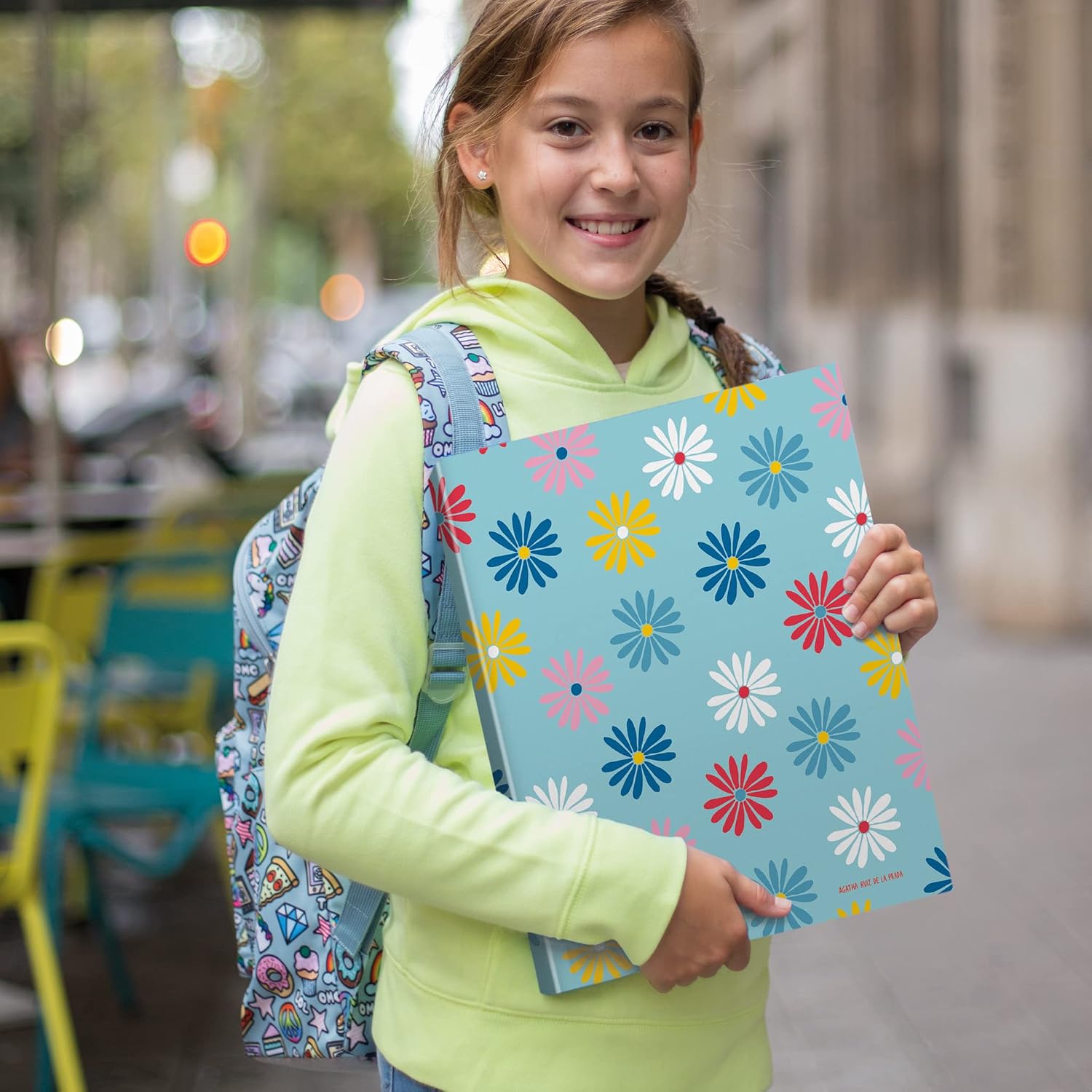 Miquelrius - Folder with Rings - A4 Size - 4 Rings 40 mm - Hard Plastic Cardboard - Agatha Ruiz de la Prada - Margaritas Design