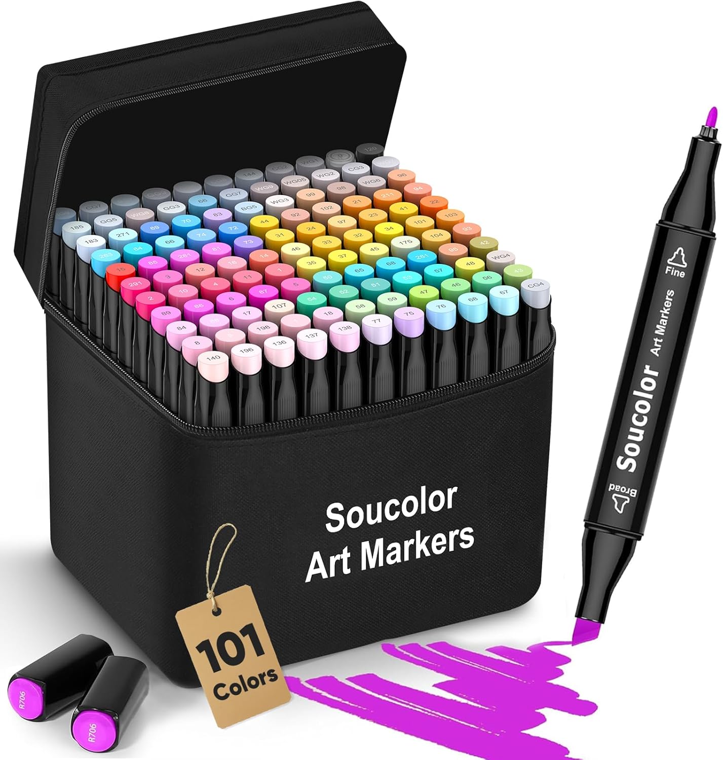 Soucolor Alcohol Markers Art Set, Aesthetic Cute Preppy Stuff School Supplies,Art Kits Supplies Gifts for Teens Girls Boys,101 Dual Tip Sketching Coloring Drawing Markers for Kids Adult Coloring Books
