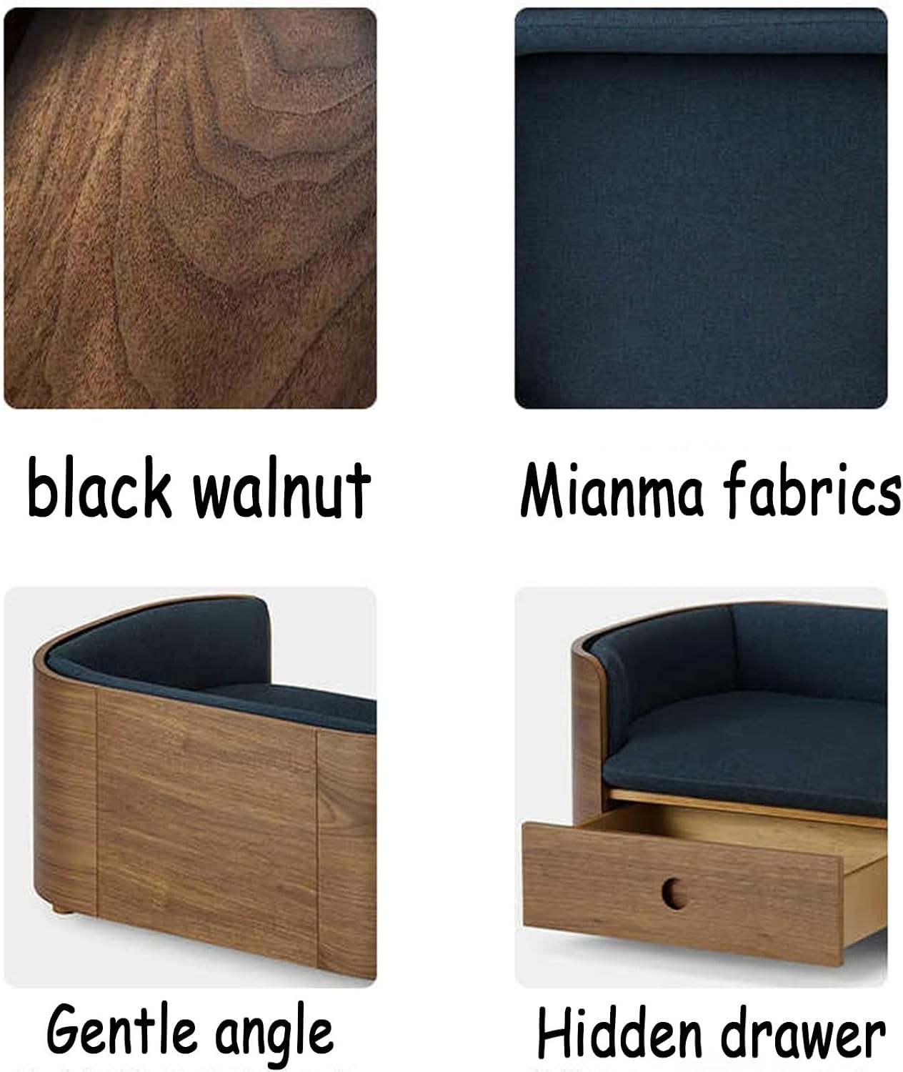 Pet Bed, Wood Pet Bed Sofa, Dog Bed/cat Bed with Storage, Removable Washable Cushion Elevated Pet Bed, Indoor Pet Bed for Cats Puppy(44.4x29.5x15.7in/113x70x37cm)