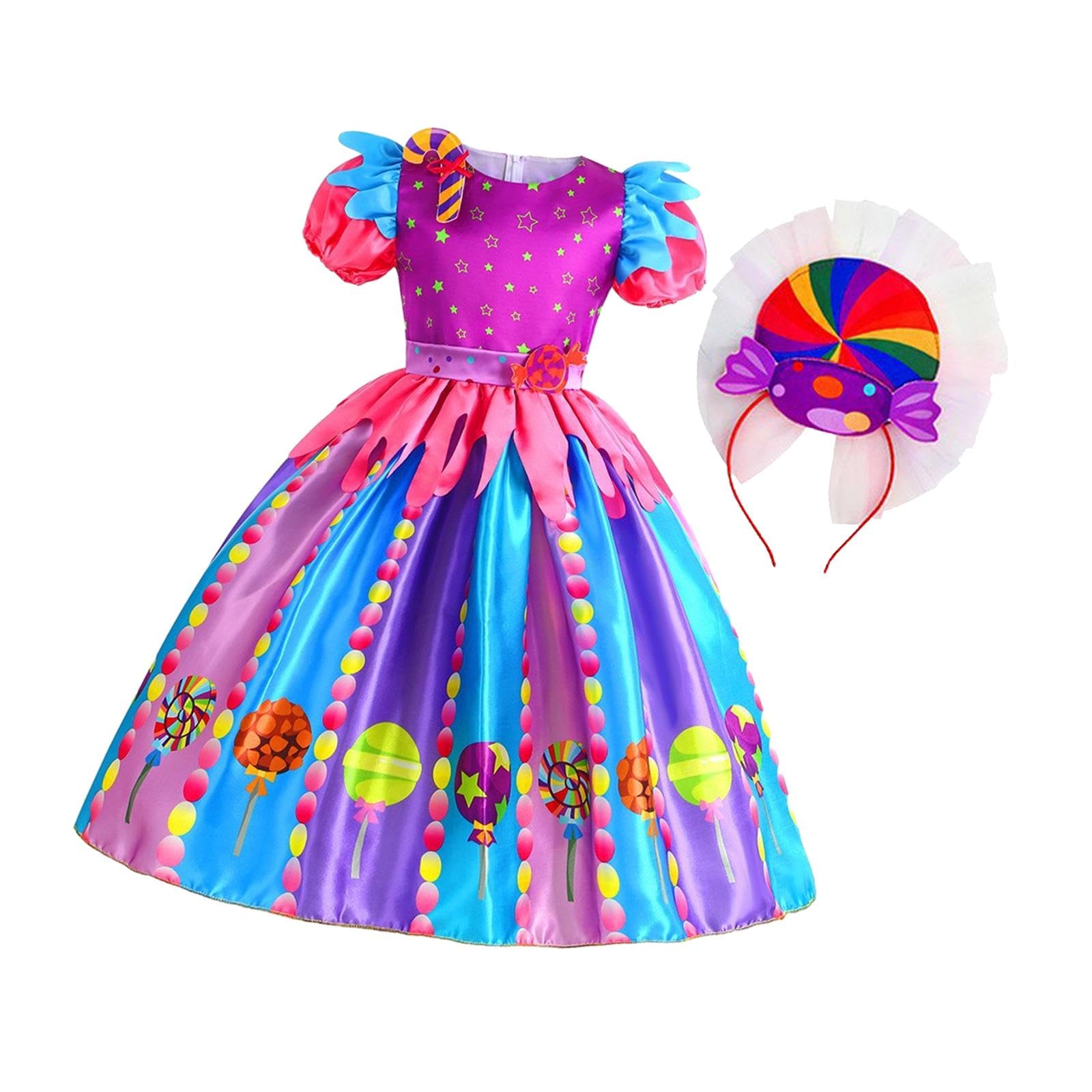 Oshhni Abito da bambina, vestito da caramella, abito da principessa, manica corta, abito arcobaleno, per spettacoli di carnevale, feste in, 120 cm