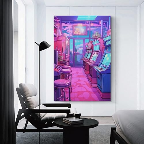 Miniatura 3 de josnmre Póster estético de los años 80 con diseño de anime Retrowave Neon Synthwave de los años 80, lienzo decorativo para colgar en la pared,