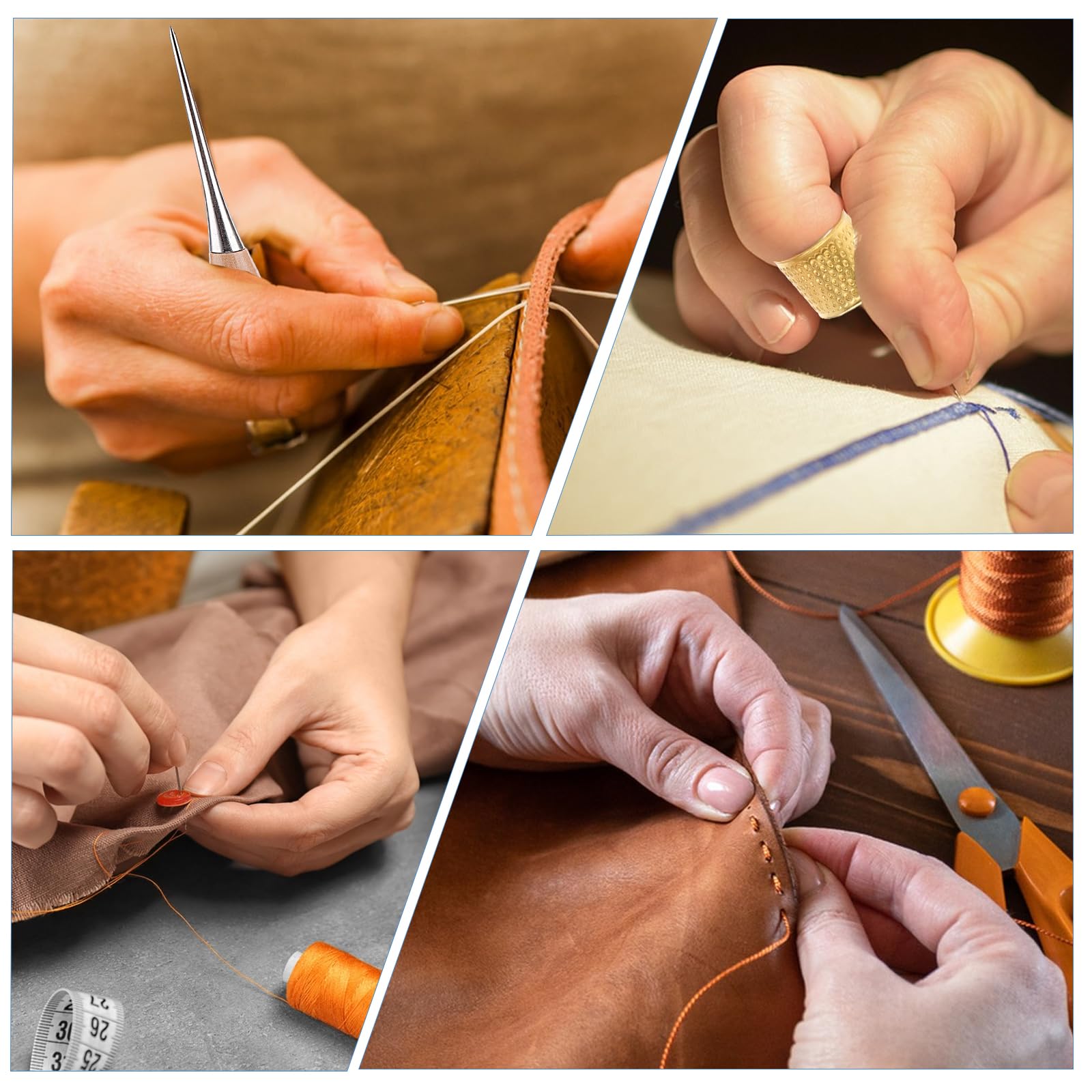 Ouligay Kit di aghi e fili per pelle, kit da cucito per tappezzeria, ago e filo resistenti, aghi per cucire a mano per tappezzeria, tappeti, pellicce, tela, riparazione fai da te