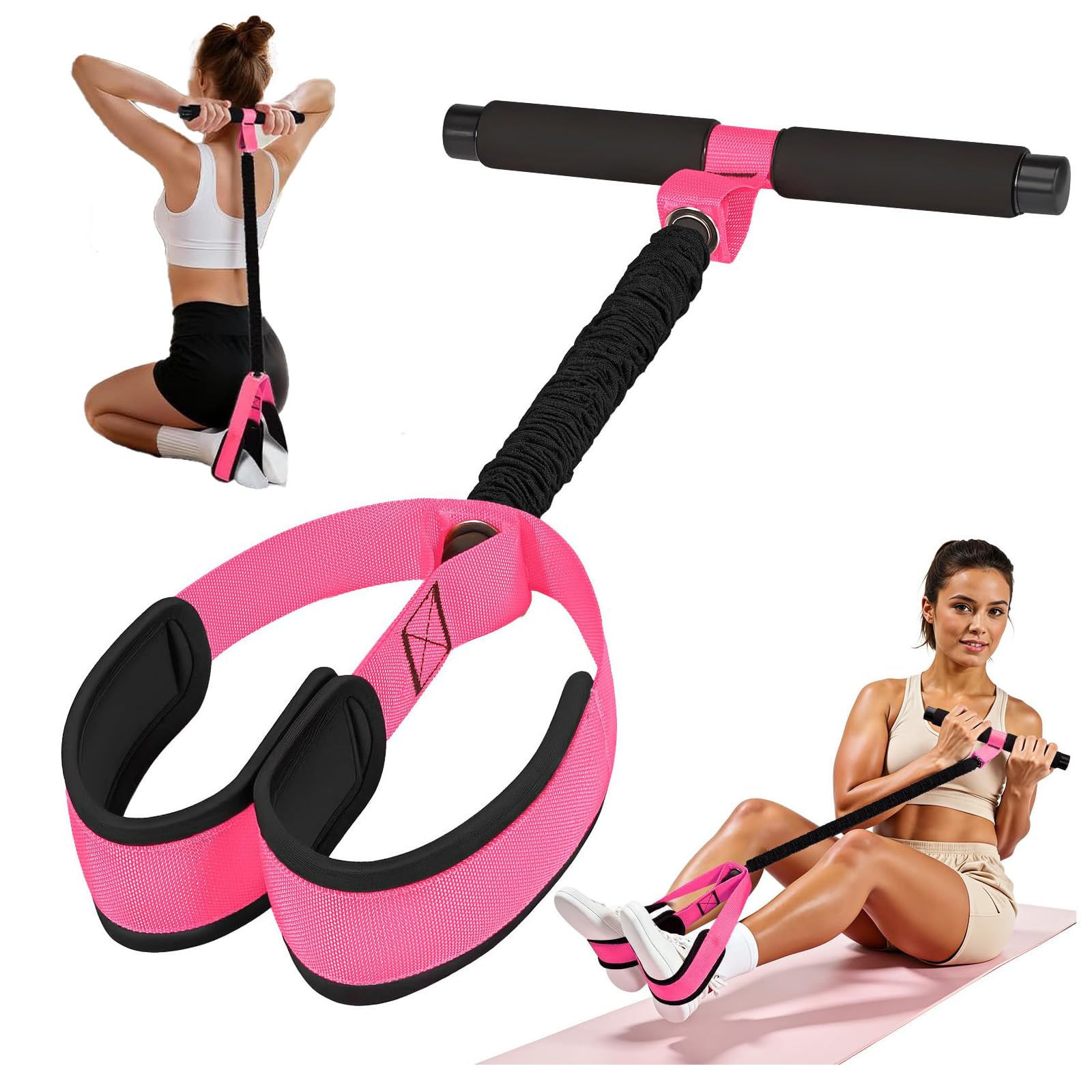 Upgraded Multifunction Pedal Resistance Band with Handle, Thickened Latex Tube Foot Pedal Device Puller Exercise Bands for Abdomen Waist Arm Core/ABS Leg Workout, Sit Up Exercise Equipment for Women