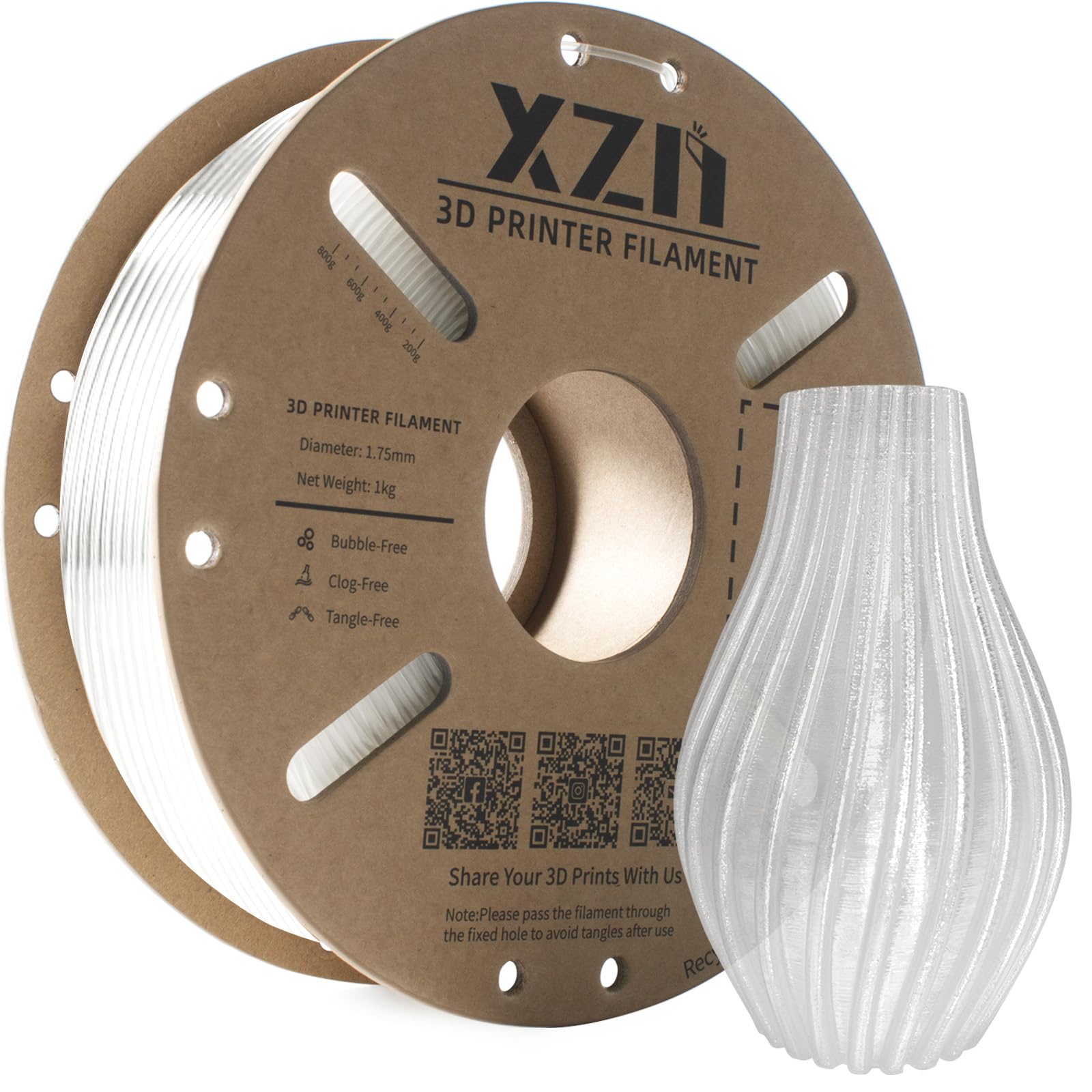 TPU 95A Filament 1.75mm, Soft 95A Flexible 3D Printer Filament, 1KG Spool (2.2 lbs), Dimensional Accuracy +/- 0.02 mm, Vacuum Sealed, Excellent Layer Adhesion, Fits Most FDM Printers (Clear)