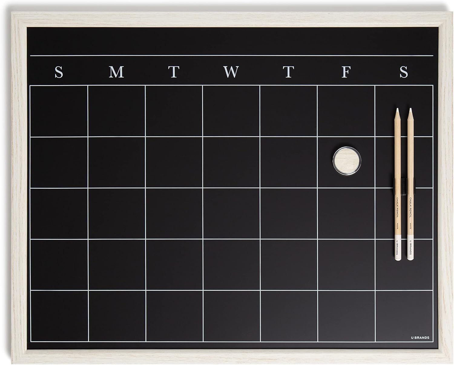 U Brands White Wash Frame Chalkboard Calendar White Board Set, Office Supplies, with Magnet, Chalk Pencils 16” x 20”, 4 Pieces