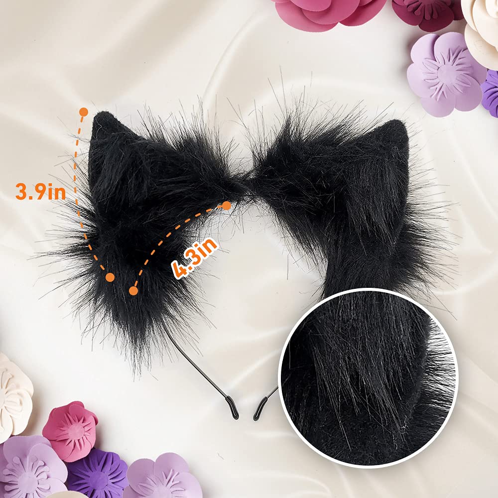 GaliaFaya Cat Wolf Fox Dog Ears Headband Handmade Faux fur Cosplay Halloween Costume Party: Pure Black
