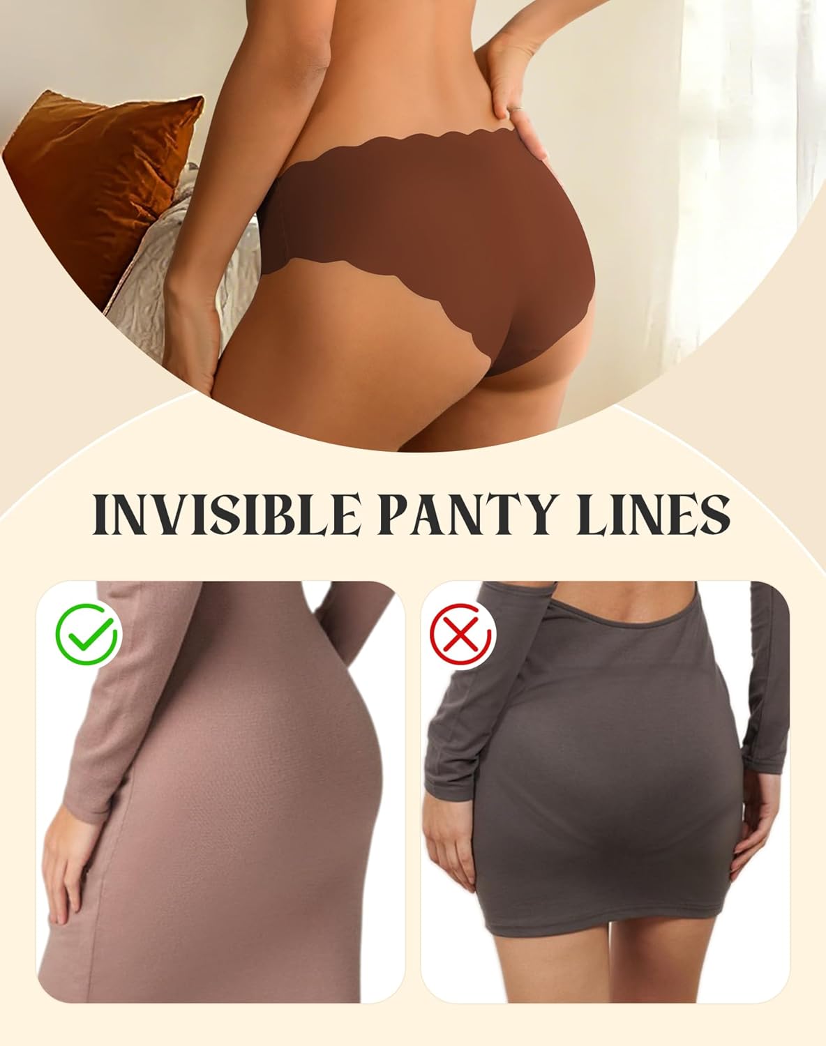 Women's Seamless Underwear No Show invisible Stretch Panties Ladies Low Rise Cheeky Wave Edge Bikini Panties 6 Pack - Image 5