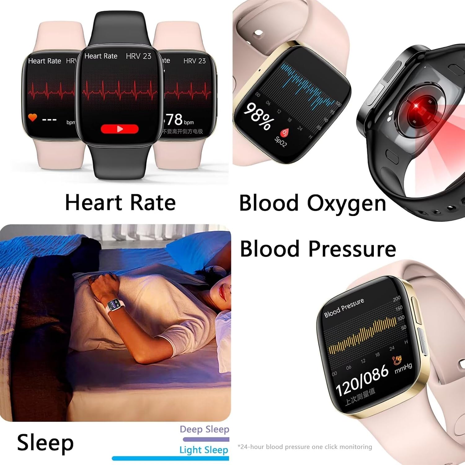 Fashion Smartwatch Bluetooth Call Smartwatch 1.72'' Large Screen Touch Sport Fitness Tracker with Heart Rate Blood Oxygen Monitor for Android，iOS
