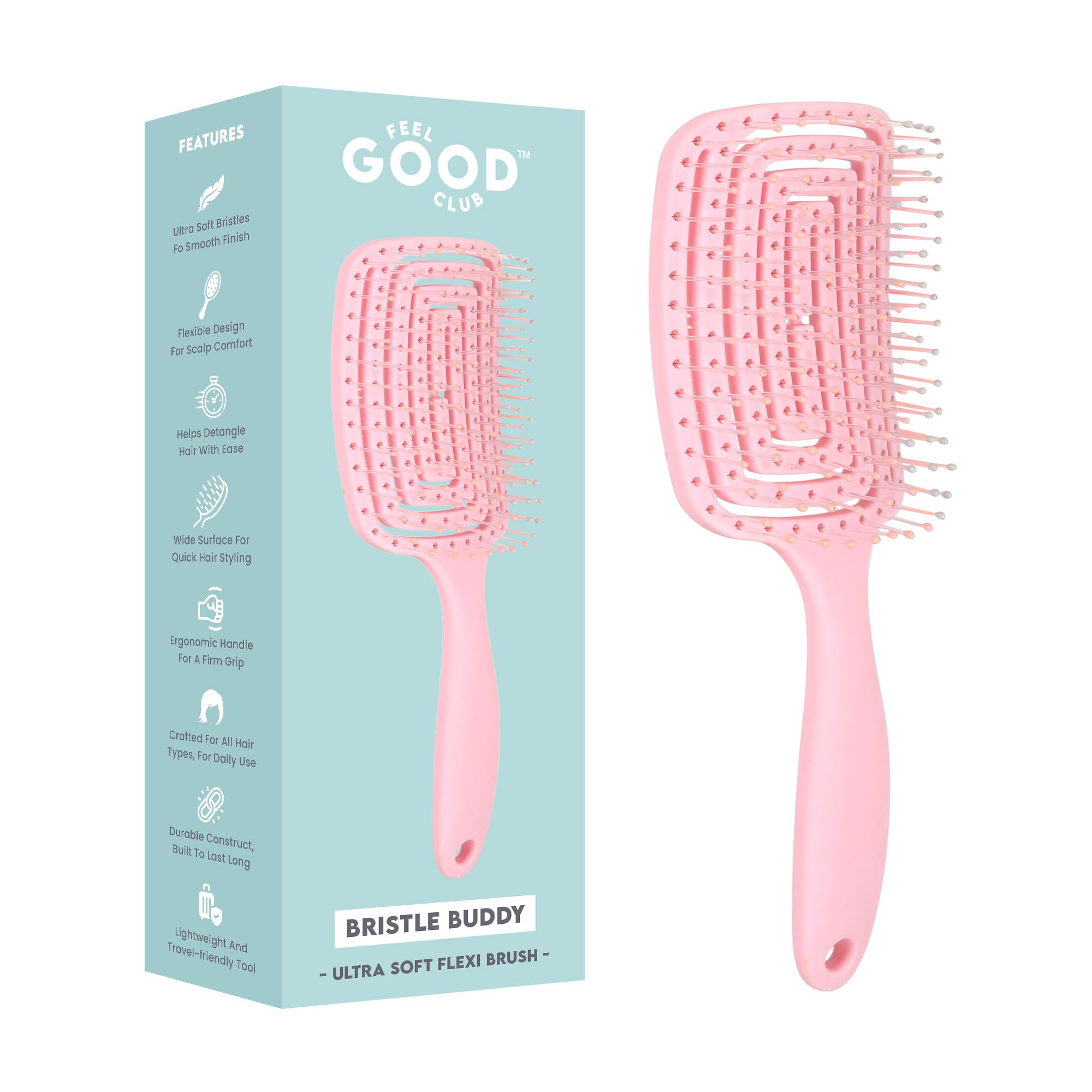 Feel Good Club Paddle Hair Brush | Strong & Flexible Nylon Bristles for Detangling, Frizz-Control & Styling | Gentle On Hair and Scalp-picture-41