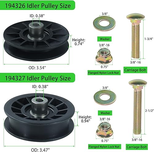 Miniatura 4 de Paquete de 2 poleas tensoras 532194326 con polea tensora 532194327, polea tensora plana 194327, Craftsman 194326, 532194327, 532194326, 194327 para
