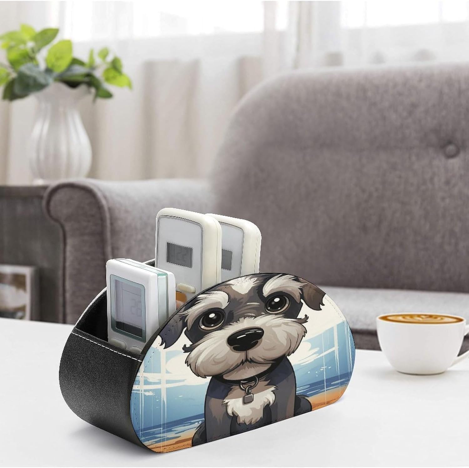 TV Remote Control Holder, 5 Compartments, Adorable Schnauzer image 4