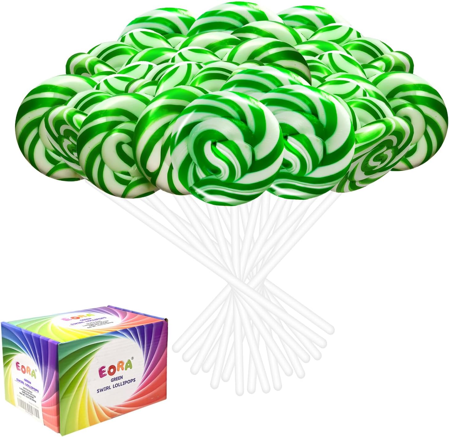 32 Pack Twist & Swirl Lollipops Suckers Individually Wrapped Bulk, St. Patrick's Day Candy Suckers, Green & White Swirl Lollipops Candy, Green Apple Flavor