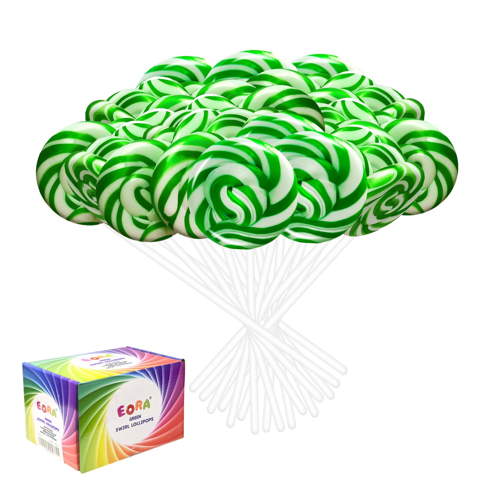 32 Pack Twist & Swirl Lollipops Suckers Individually Wrapped Bulk, St. Patrick's Day Candy Suckers, Green & White Swirl Lollipops Candy, Green Apple Flavor Party Favors