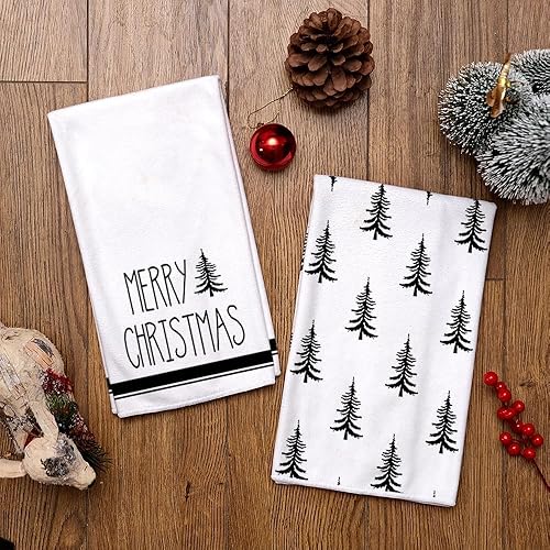 Miniatura 4 de ARKENY Hoilday Farmhouse AD101 - Juego de 2 paños de cocina de 18 x 26 pulgadas, color negro