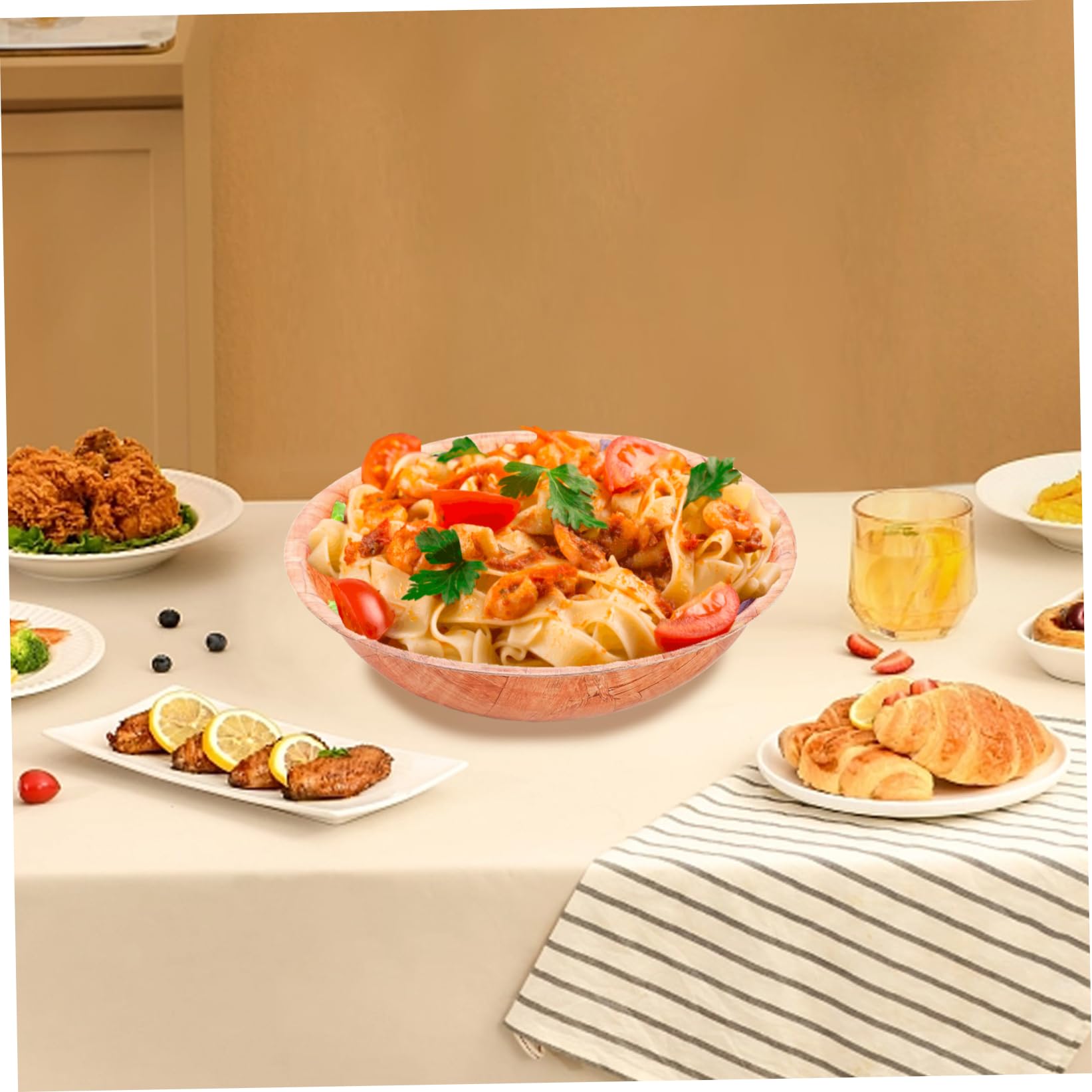 Juego de ensaladeras de Madera, 6 Unidades/Juego de Cuencos apilables Redondos de Madera Natural de 10 Pulgadas para Servir Frutas, Verduras, Cocina, Comedor y Ensalada