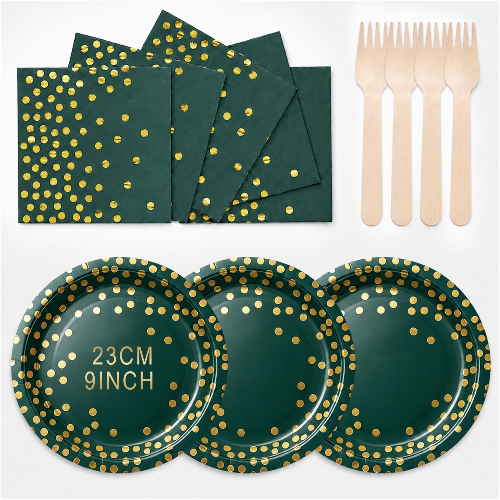 ZblPyro 72 Pcs 9in Dark Green Gold Paper Plates and Napkins