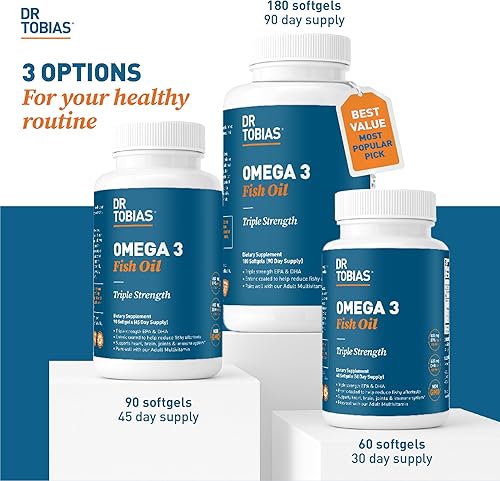 Miniatura 7 de Dr Tobias Aceite de pescado omega 3  Suplemento nutricional dietético de triple fuerza  Ayuda a apoyar la salud cerebral y cardíaca incluye EPA y