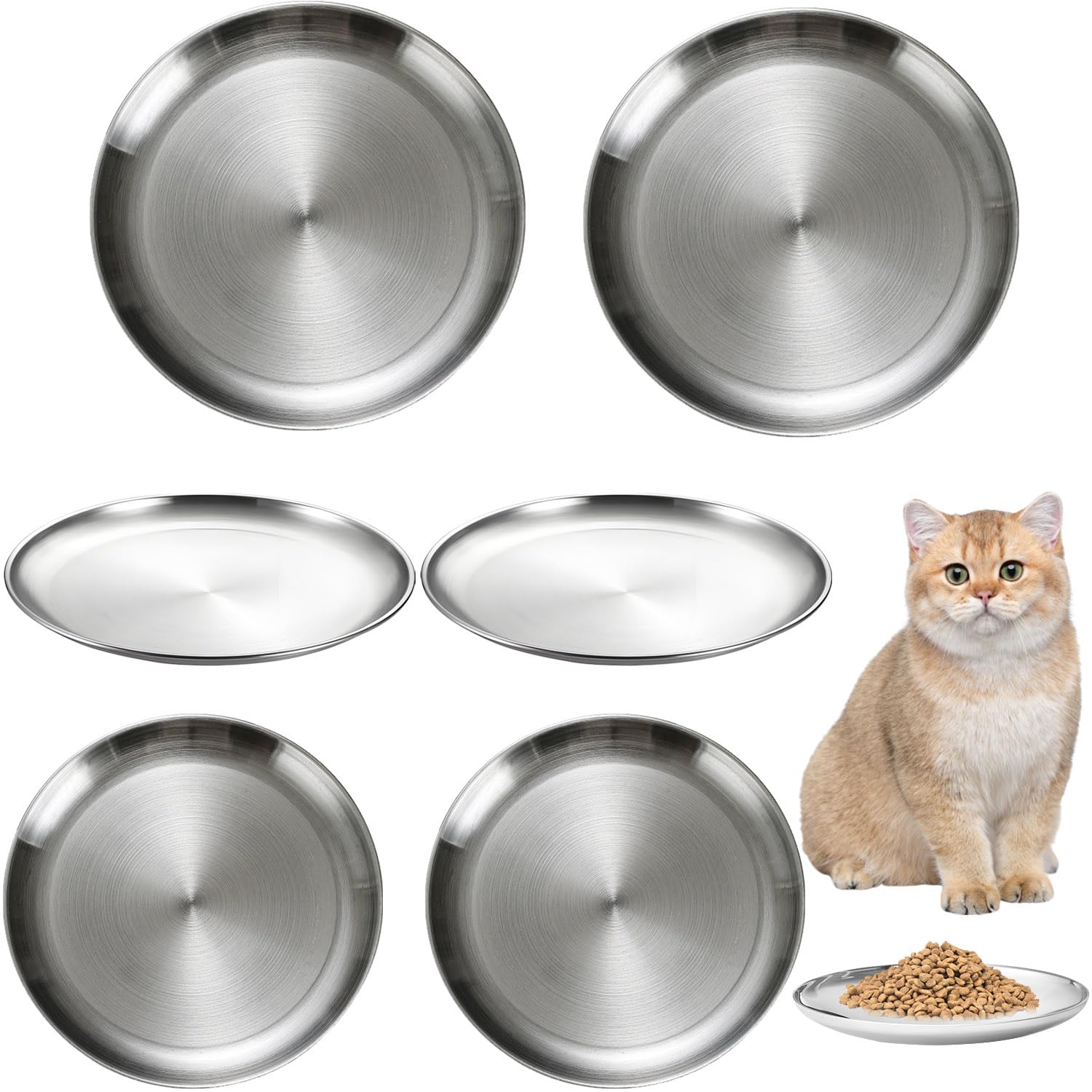 12 Stainless Steel Cat Food Bowls, Small Flat 6.7 inch Wet Feeding Dish, Perfect for Kittens, Cat, Ferrets, Stray Cats (6.7Inch 6Pcs)
