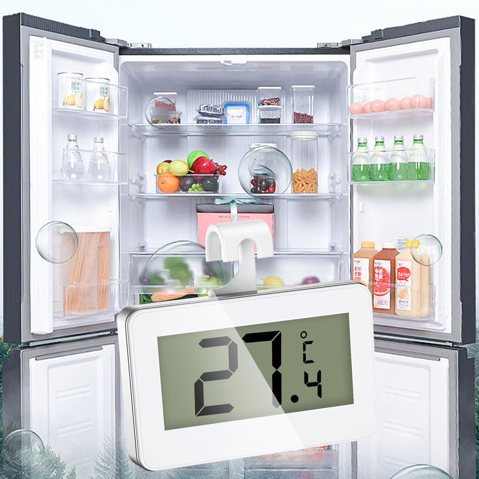 Lot de 4 thermomètres de réfrigérateur numériques avec écran LCD, thermomètre avec alarme de gel, thermomètre de congélateur, parfait pour la cuisine, les restaurants, la maison