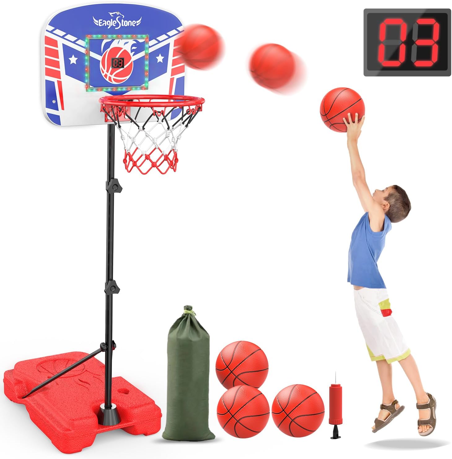 Eaglestone Kid Basketball Hoop Indoor with LED Lights & Scoreboard