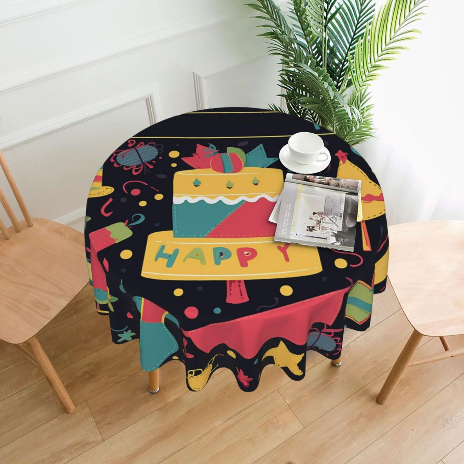 Nappe ronde Happy Birthday 152cm pour buffet de fête et pique-nique