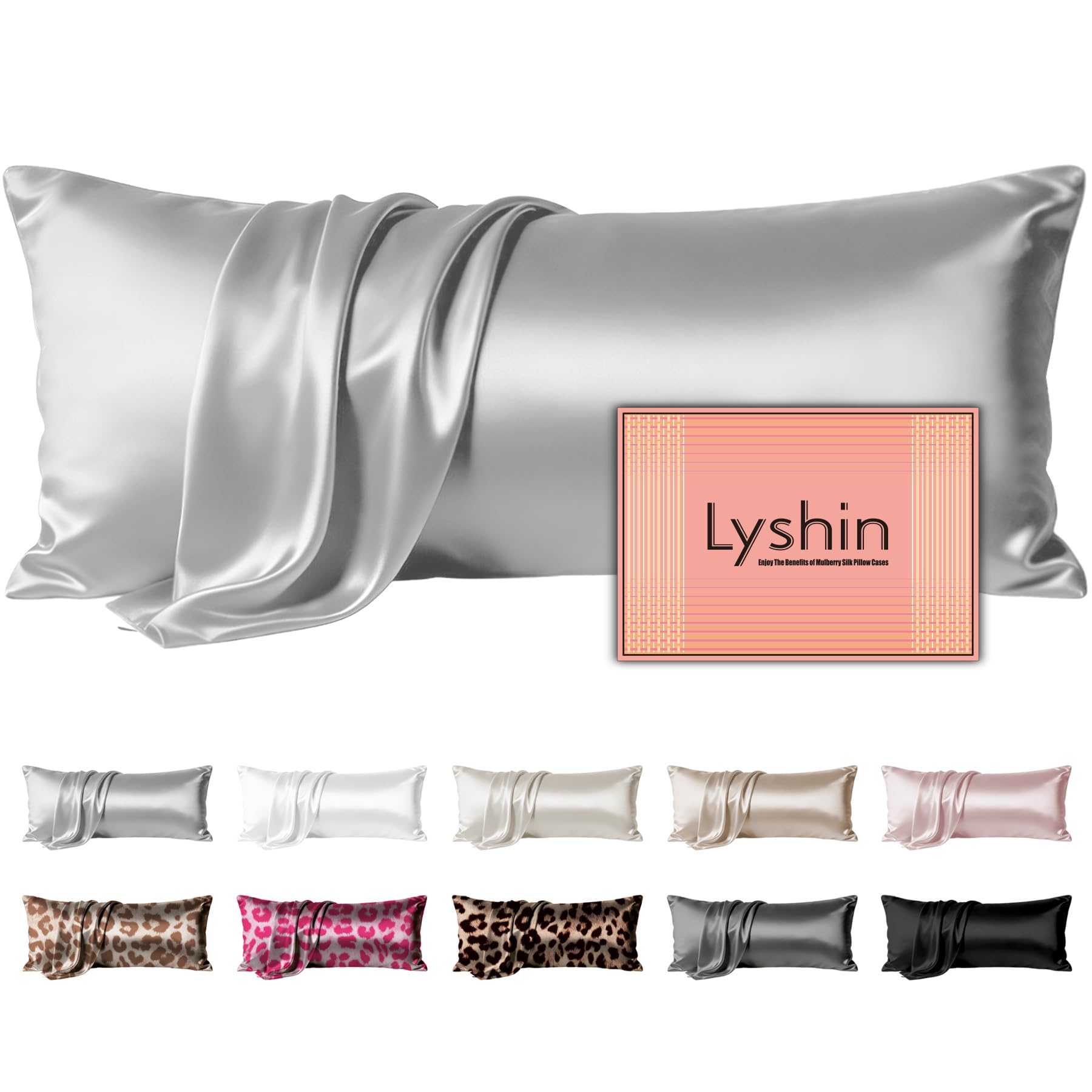 LYSHIN Silk Body Pillow Case with Zipper, Body Pillow Pillowcase, Silver