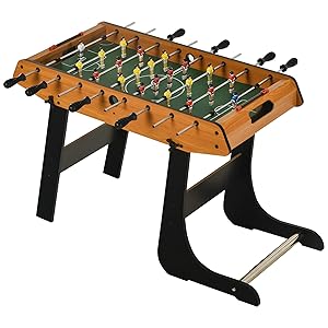 HOMCOM Futbolín Plegable, Juego de Mesa de Fútbol con 22 Jugadores y 2 Contadores, Futbolín para Niños y Adultos, 98x42x62,5 cm, Negro y Natural