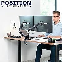 Vista 5 de VIVO Monitor dual de hasta 32 pulgadas y 19.8 libras por pantalla, soporte de escritorio con brazo neumático, contrapeso articulado, soporte VESA