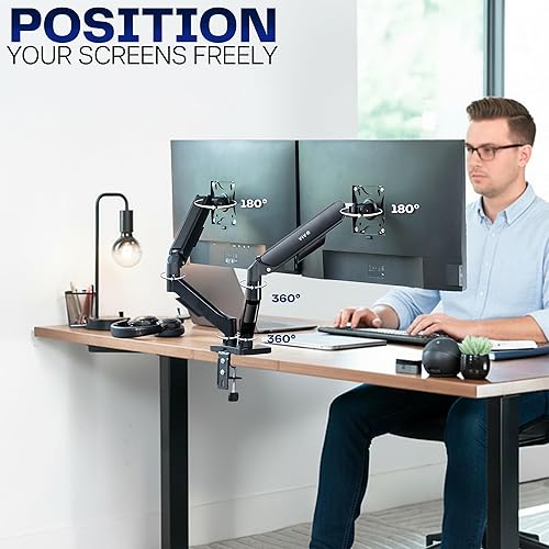 Miniatura 5 de VIVO Monitor dual de hasta 32 pulgadas y 19.8 libras por pantalla, soporte de escritorio con brazo neumático, contrapeso articulado, soporte VESA,