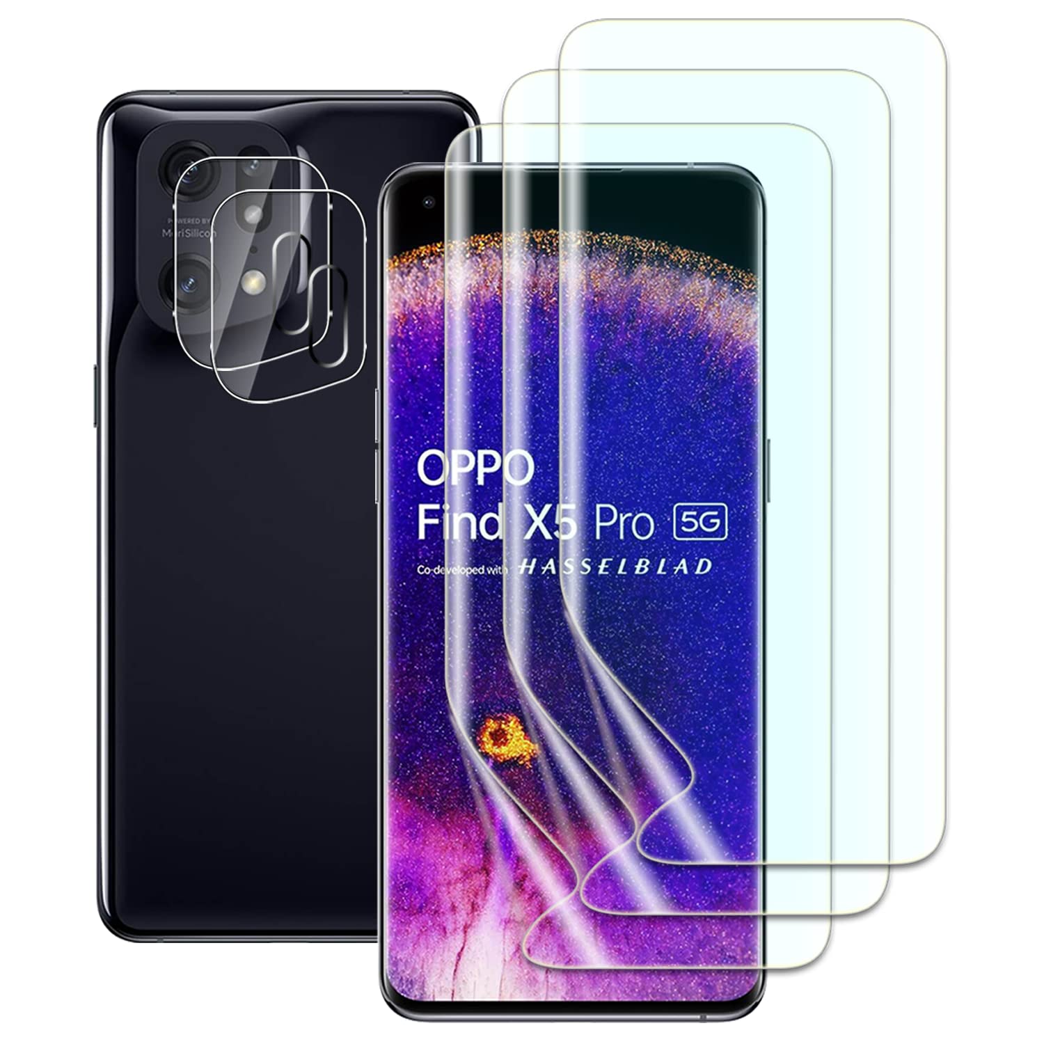 Pellicola Protettiva Per OPPO Find X5 Pro – 3 TPU Per Schermo Con Autorigenerazione + 2 Vetro Temperato Per Fotocamera, Supporto Impronte