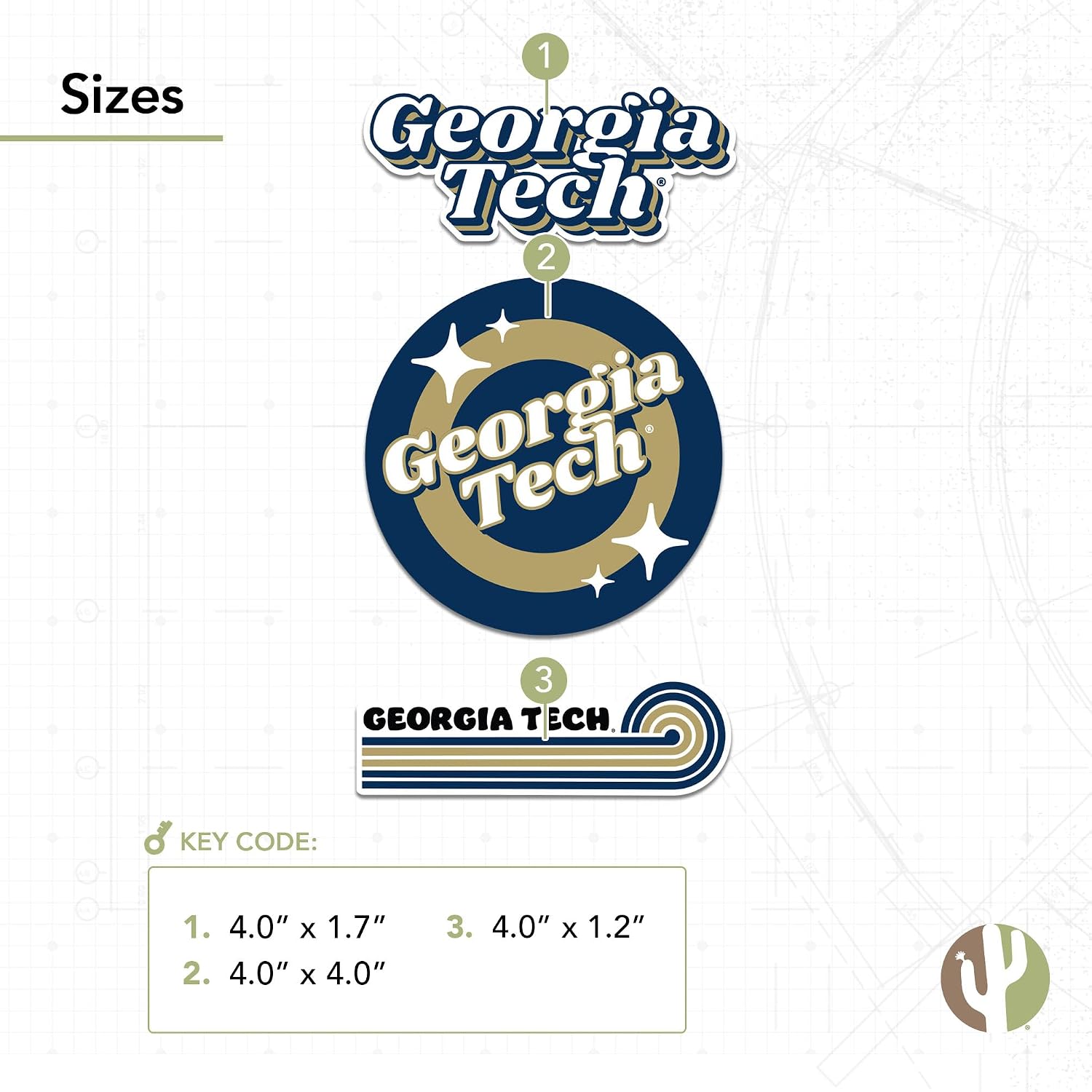 Desert Cactus Georgia Tech Stickers Yellow Jackets GT Institute of Technology Vinyl Decals Laptop Water Bottle Car Scrapbook Sheet (70s 4inch)