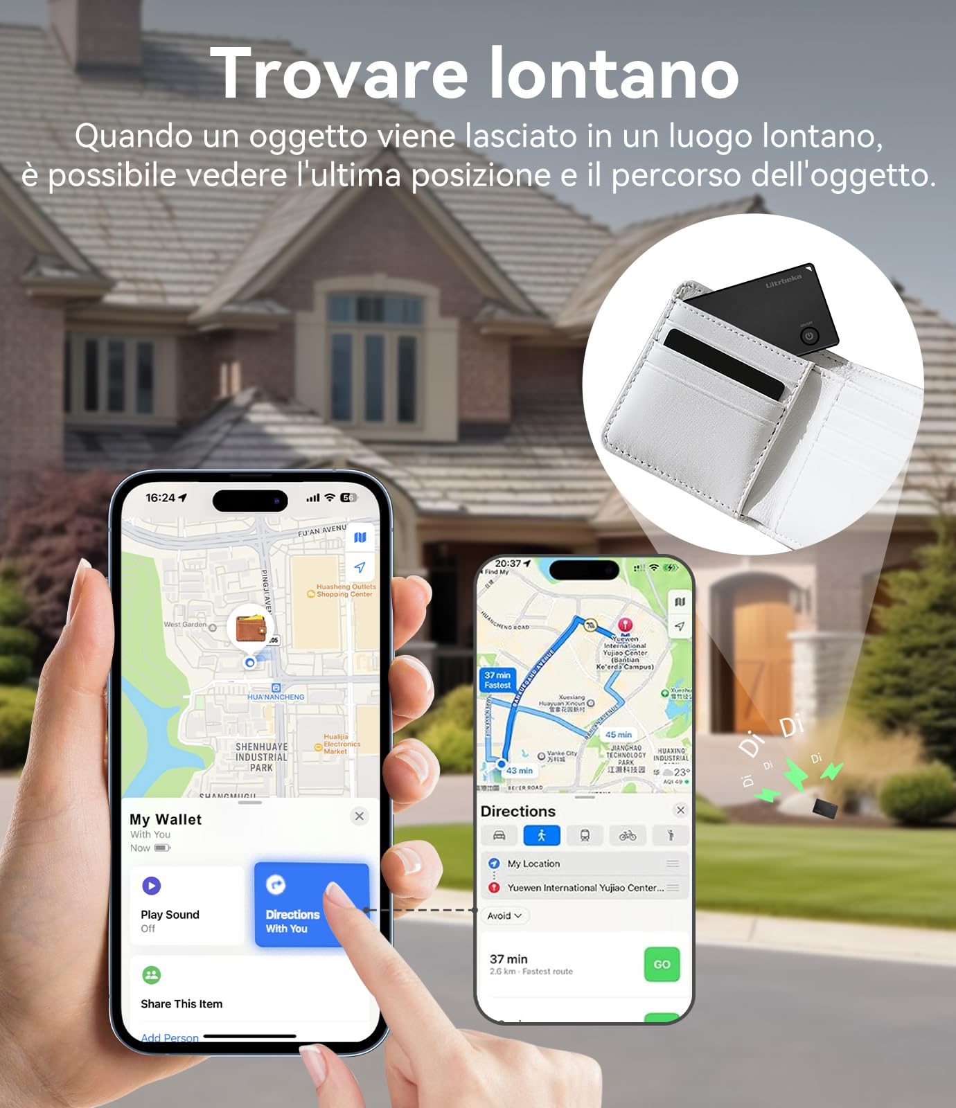 Ultra-sottile Wallet Tracker MFi certificato compatibile con Apple Find My | Per portafogli, chiavi e borse | Singolo, 1 pack
