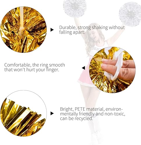 Miniatura 3 de Paquete de 4 pompones de plástico metálico para porristas y animadores, niños y adultos