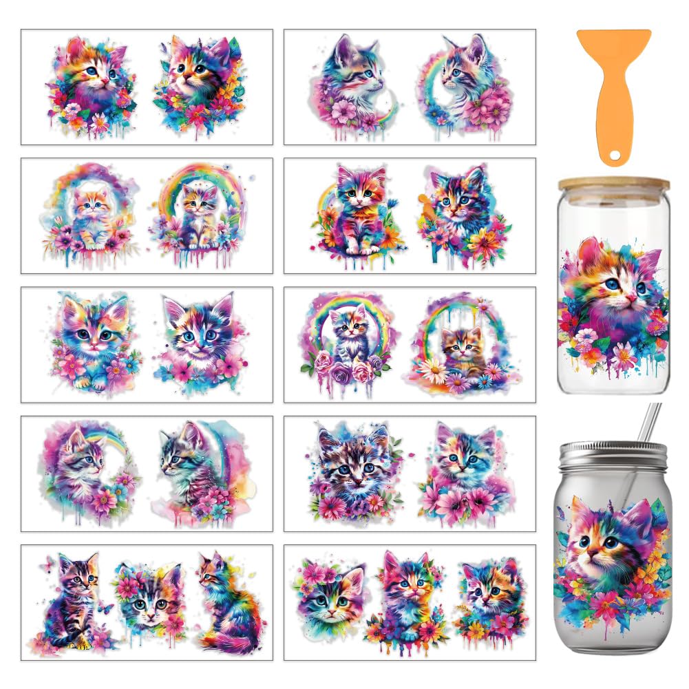 arricraft 10 Sheets Watercolor Ink Drops Cat UV DTF Cup Wrap Stickers