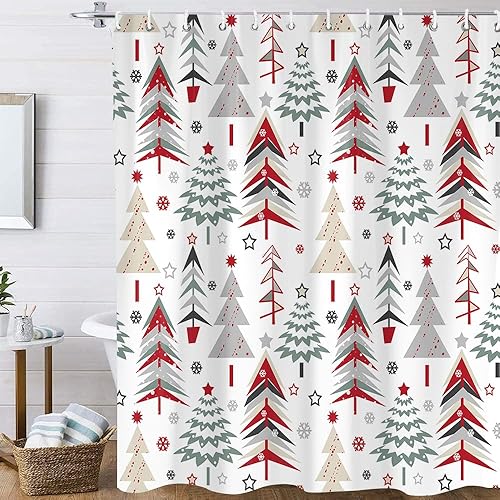 Miniatura 3 de Cortina de ducha de árbol de Navidad, juego de ducha de árbol de Navidad, copos de nieve de invierno, Año Nuevo, vacaciones, hogar, baño, bañeras,