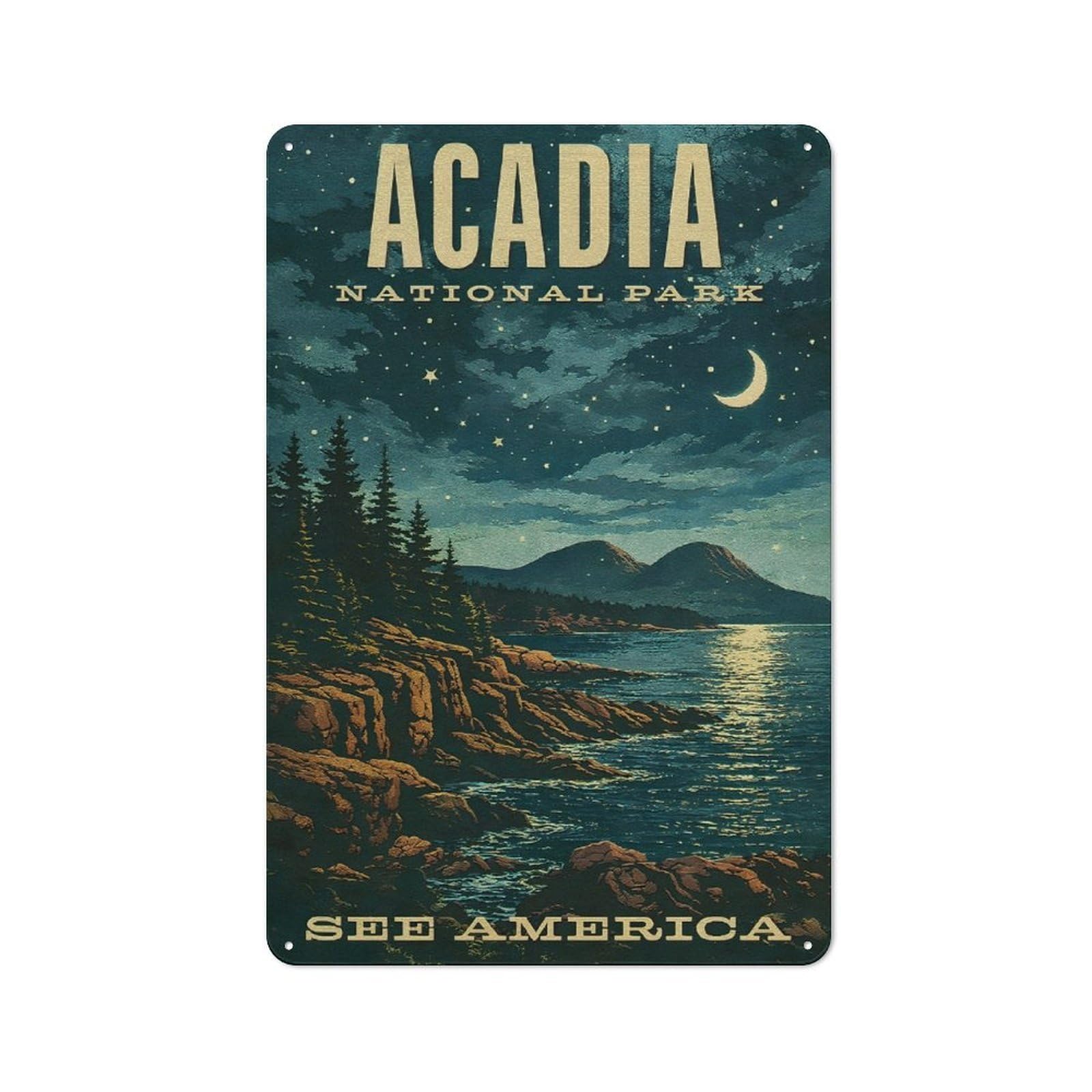 Junmoney Style-23 Acadia National Park Vintage Retro Metal Wall Decor 30X20cm, Vintage Metal Sign For Cafe, Pub, Workshop Or Home Bar
