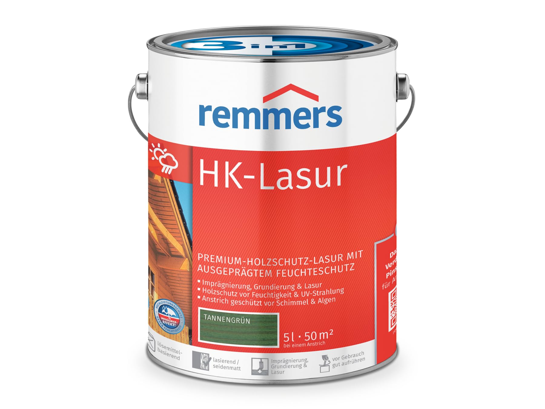 Remmers HK-Lasur 3in1 tannengrün, 5 Liter, Holzlasur aussen, 3facher Holzschutz mit Imprägnierung + Grundierung + Lasur, Feuchtigkeit- und UV-Schutz