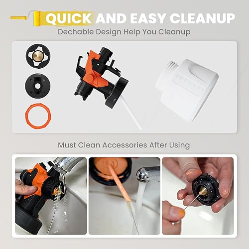 Miniatura 4 de HARDELL Pulverizador de pintura, pistola de pintura de alta potencia con 5 boquillas de cobre, 3 patrones de pulverización y recipiente de 47.3 fl