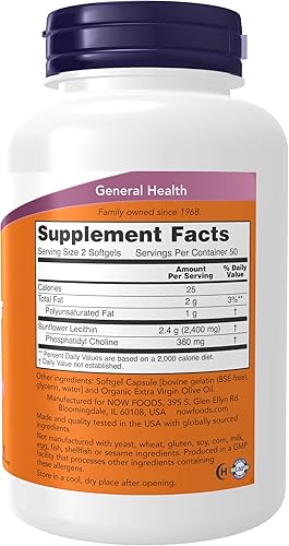 Miniatura 2 de NOW FOODS Lecitina de girasol 1200 MG, 100 unidades