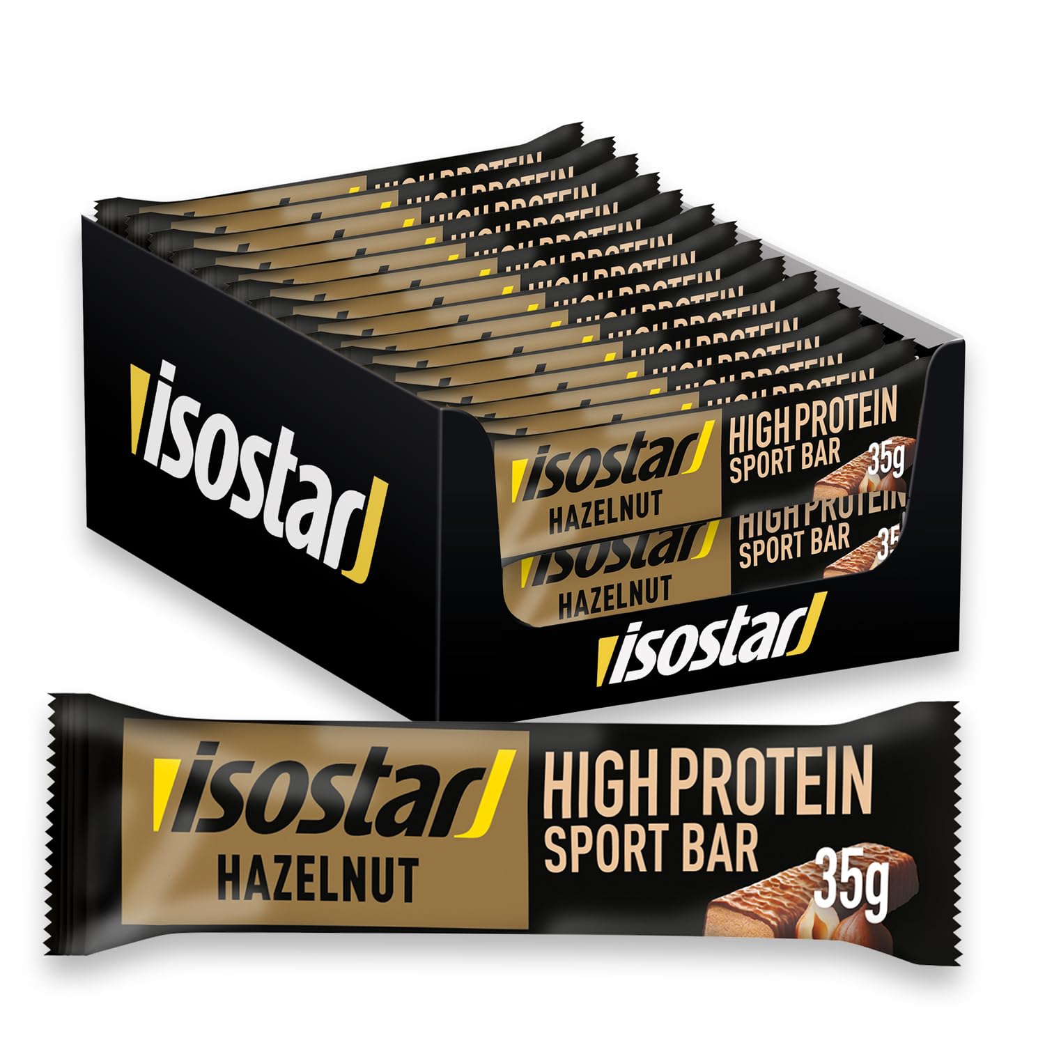 Isostar - Barres High Protein 25 - Barres Énergétiques Riches en Protéines - Saveur : Noisette - Lot de 30 barres