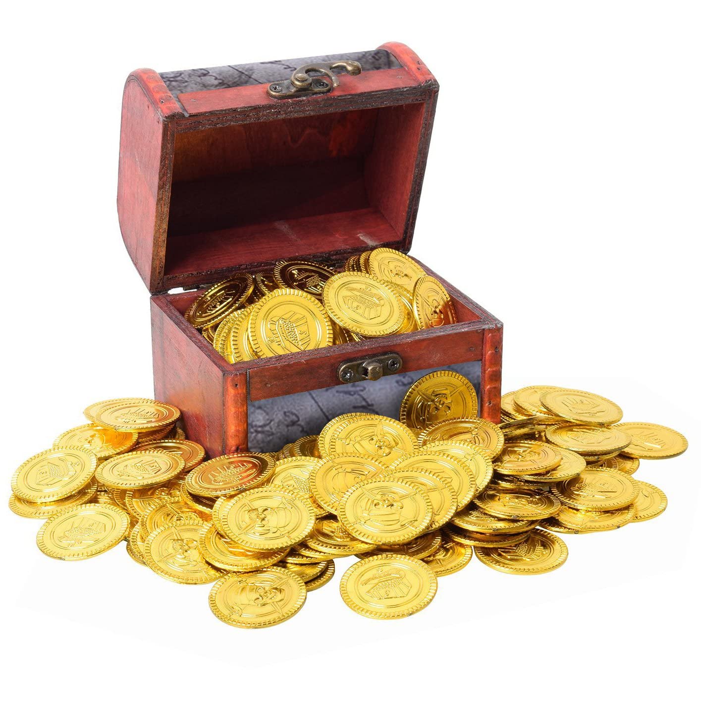 HOT BARGAINS Pack of 144 Gold Treasure Coin for Board Games, Tokens, Cosplay Realistic Money Props Pirate Treasure Gold Coins for Play Favour Party Bag Fillers for Kids- Pirate Party Bags