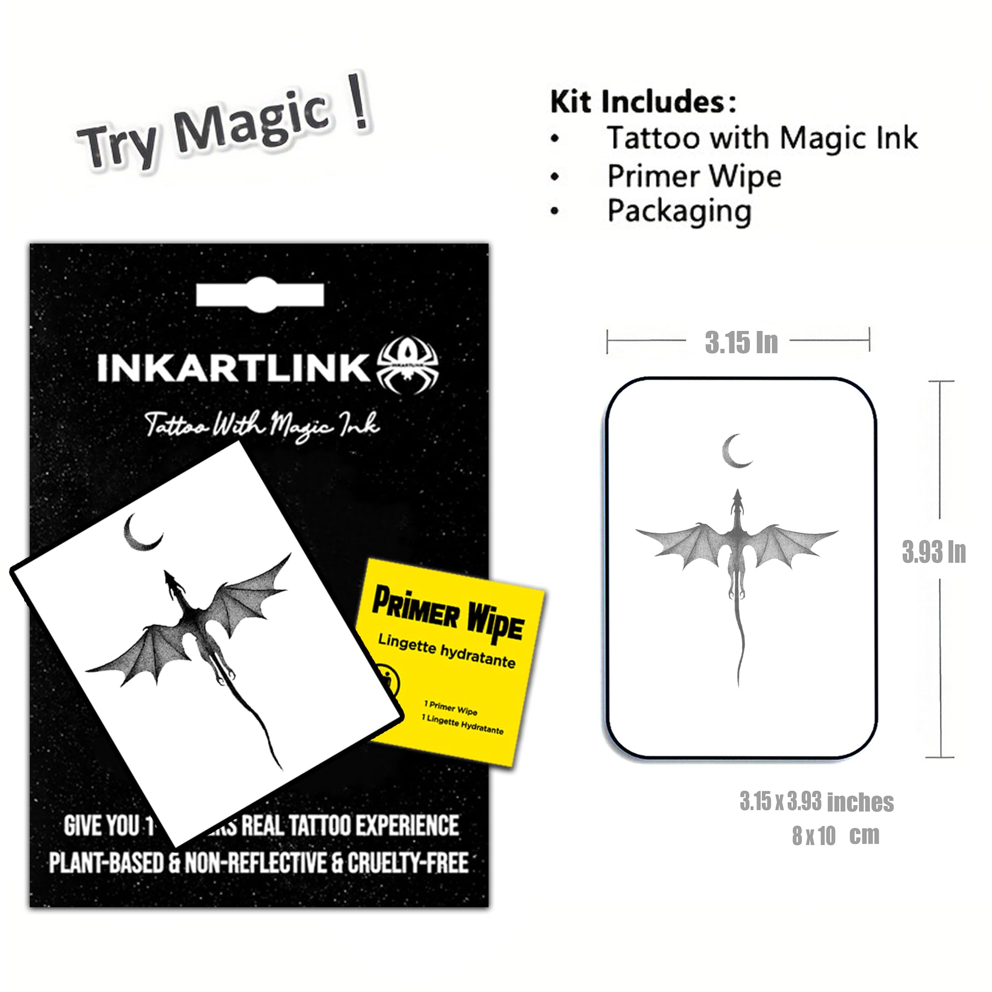 INKARTLINK Semi Permanent Temporary Tattoo, realistic dragon tattoo,suitable for men's tattoo, waterproof and non-reflective, exquisite packaging, unique design (Pterosaur)