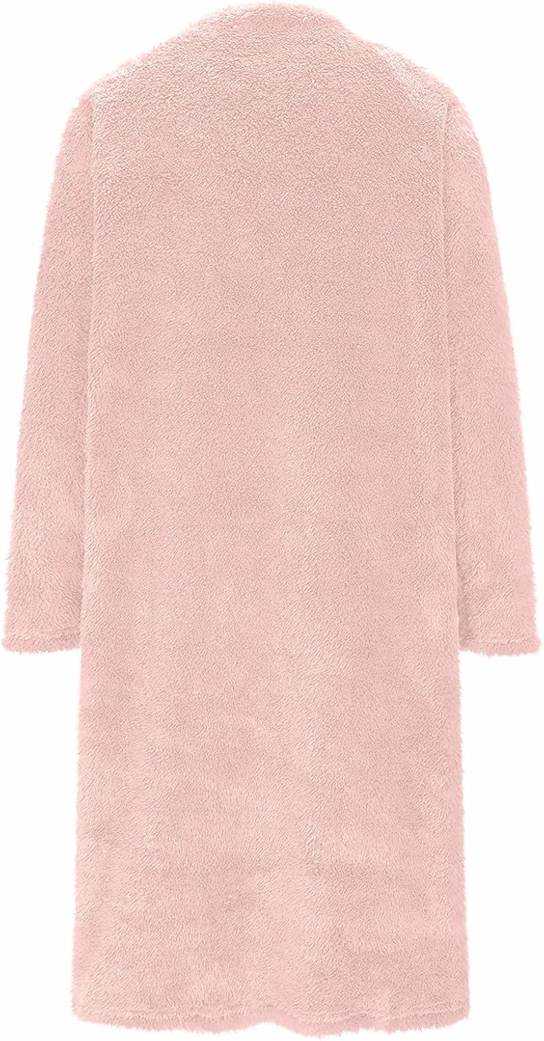 Women Fuzzy Nightgown Casual Long Sleeve Crewneck Pullover Flannel Midi Dress Solid Color Loose Fit Comfy Sleepwear