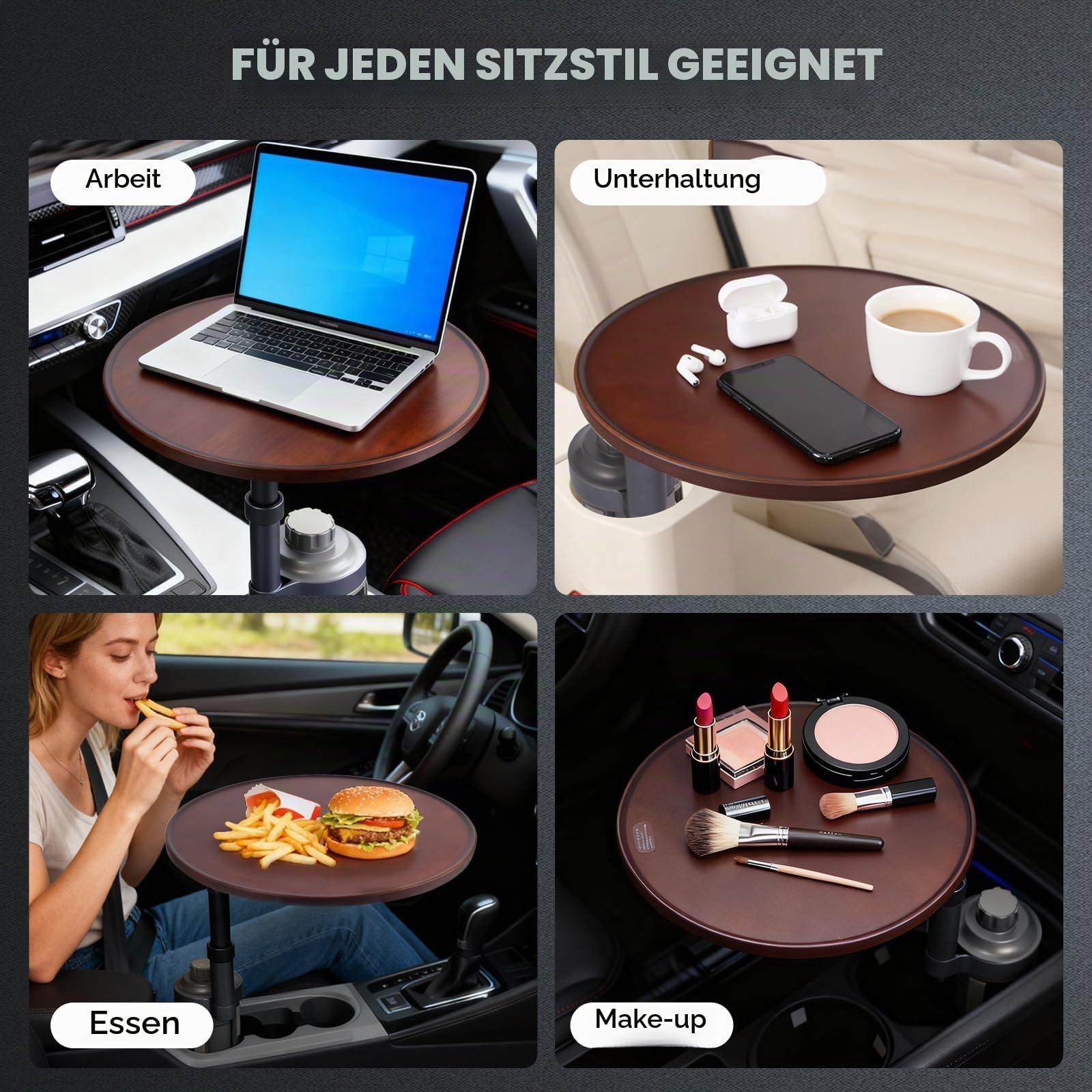 Xiake 360 ° Auto Tisch Tablett,Auto Tablett & Schreibtisch für Laptop,Universel Auto Getränkehalter Tisch Snacktablett,kompatibel mit Tesla Model Y/3,Ford F150/Explorer/Maverick(Original)
