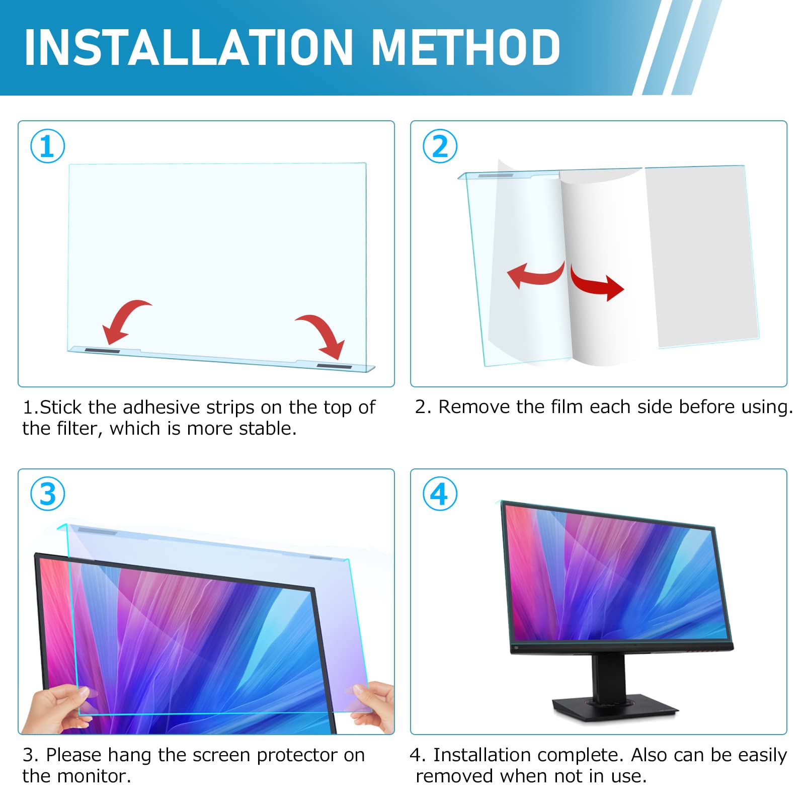 SOPPY 21-22 Inch Universal Blue Light Blocking Screen Protector Panel for Desktop Monitors, Anti-UV and Blue Light Screen Filter for Monitors, Frame Hanging Type (490 x 317mm, 16:9