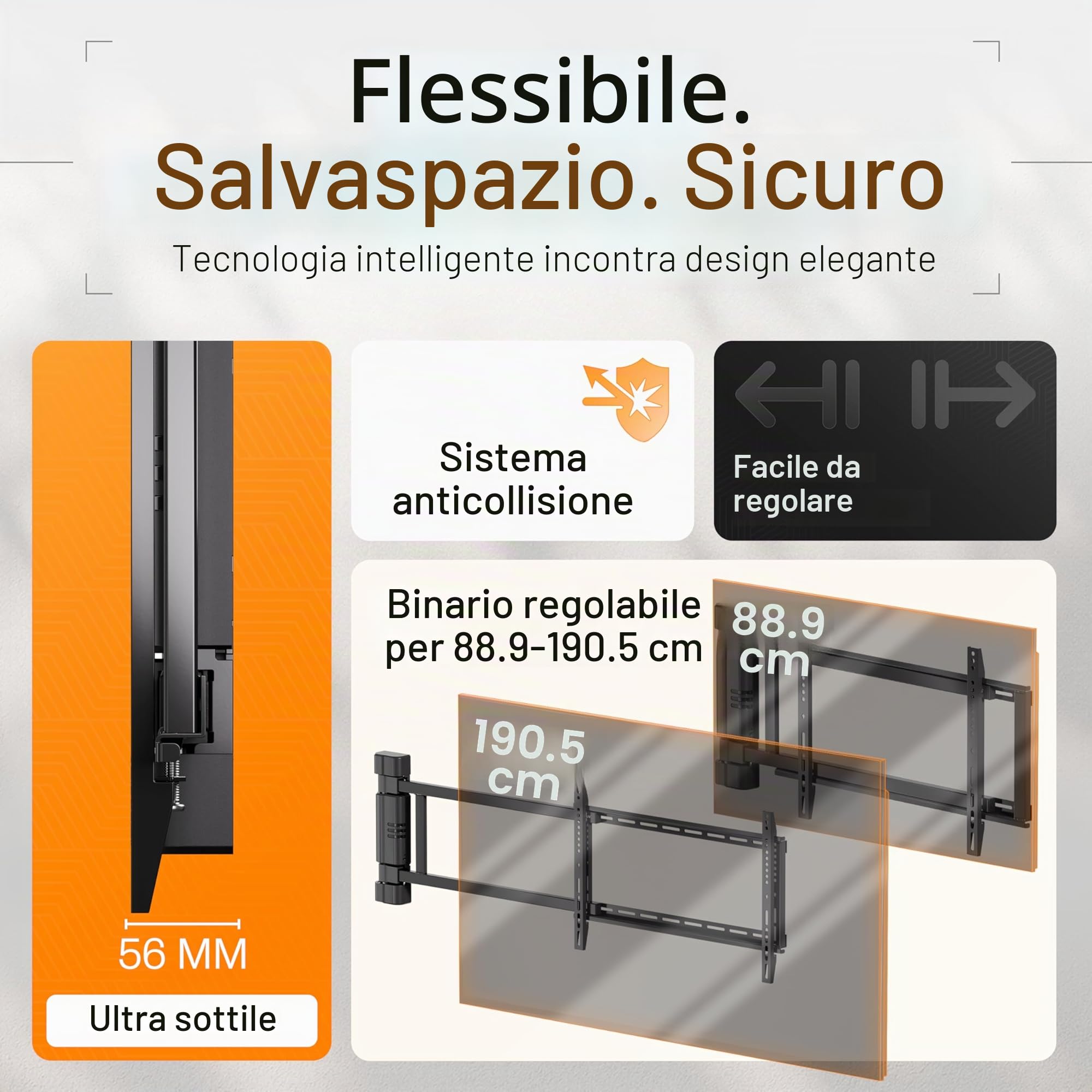 EasyLife Supporto da Parete per TV Elettrico e Orientabile Fino a 170°, Supporto VESA Fino a 600×400 per TV LCD/OLED/Curvi, Monitor, Display e Smartboard da 32 a 75 Pollici e Fino a 50kg Max - Nero