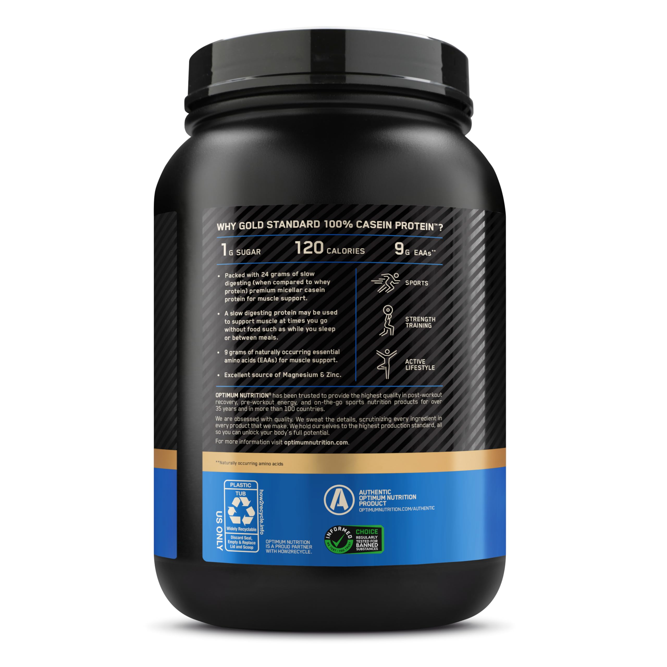 Optimum Nutrition Gold Standard 100% Proteine Caseina in Polvere, Gusto Vaniglia Cremosa, 924g, 28 Porzioni