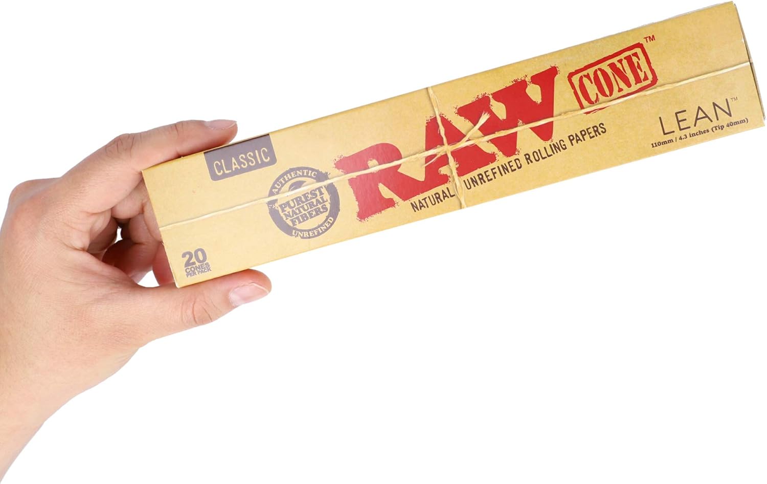RAW Cones Classic Lean Size | 12 Packs | Natural Pre Rolled Rolling Paper with Tips | 20 Cones per Pack