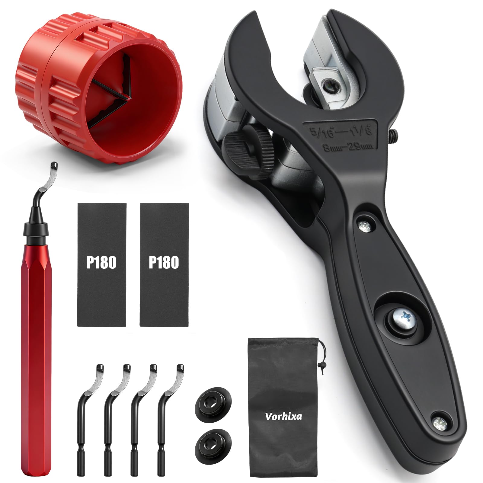 Photo 1 of 12 Pcs Ratcheting Pipe Cutter Tool Kit, Heavy-Duty Copper & PVC Pipe Cutter, Tubing Cutter 5/16" to 1-1/8", Close Quarters Tube Compact Cutter with Deburring Tools and Storage Bag for Professionals
