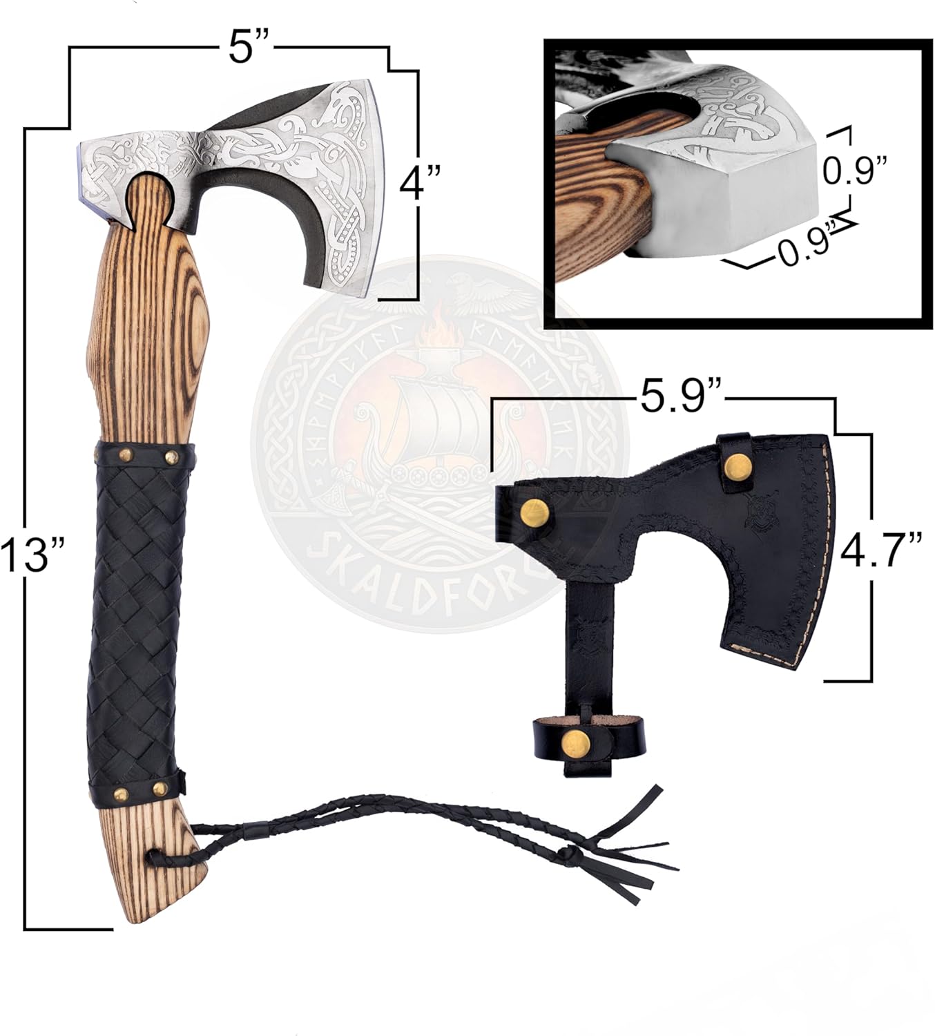 Hand Forged Viking Axe with Leather Sheath – Carbon Steel Blade, Rosewood Handle – 13 Inch Nordic Axe, Handmade Collectible - Best Wedding for Him and Her